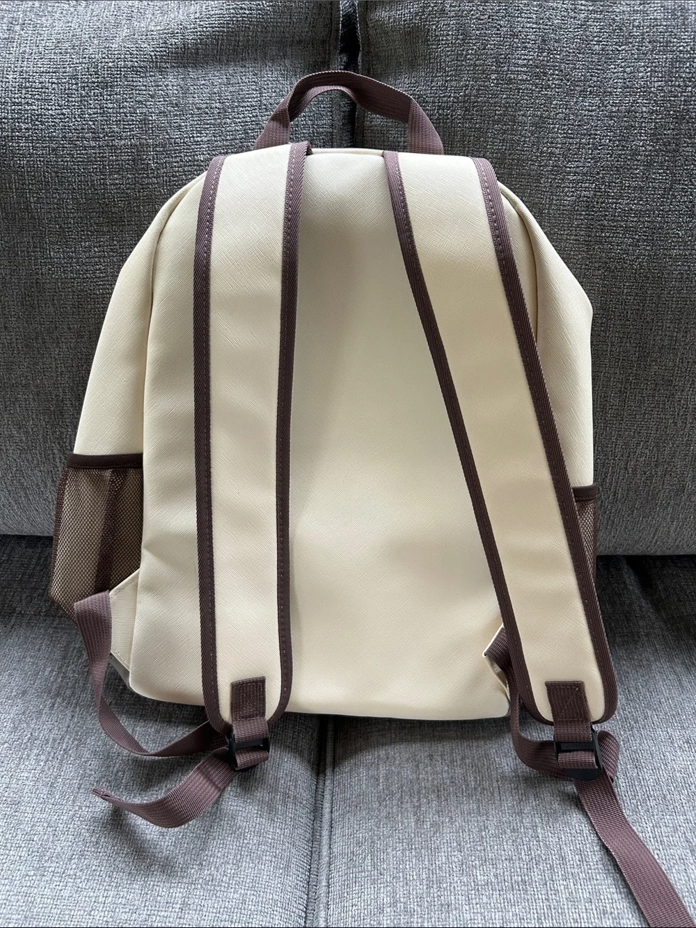 NWOT Loulu Cream & Brown Two-Tone Backpack with Front Pockets and Laptop Pocket